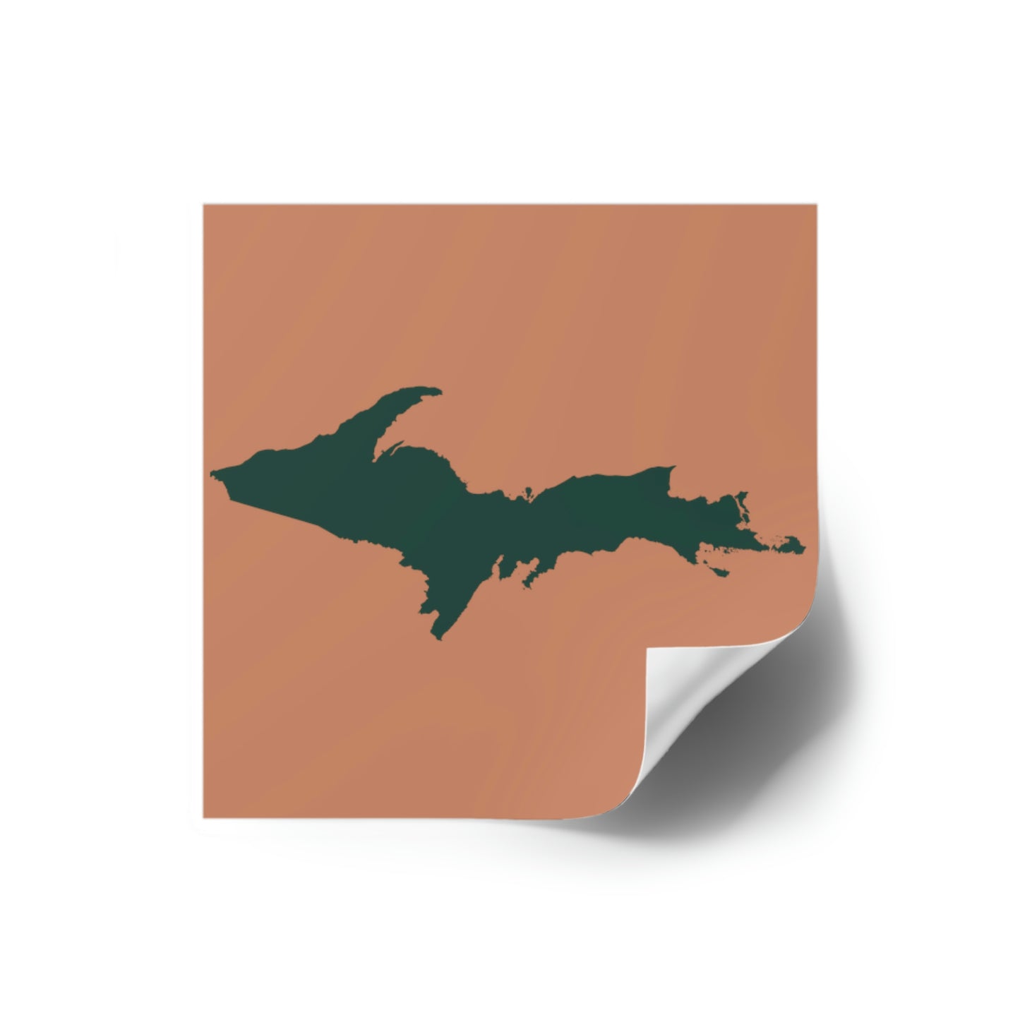 Michigan Upper Peninsula Square Sticker (Copper Color w/ Green UP Outline) | Indoor/Outdoor