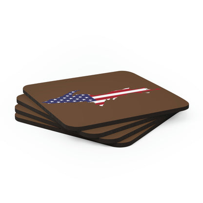 Michigan Upper Peninsula Coaster Set (Coffee Brown w/ UP USA Flag Outline) | Corkwood - 4 pack