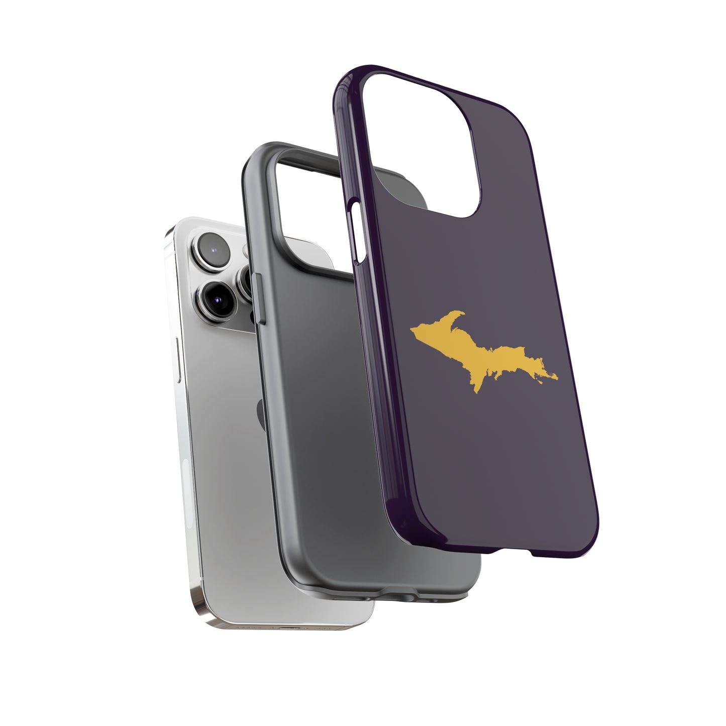 Michigan Upper Peninsula Tough Phone Case (Blackcurrant w/ Gold UP Outline) | Apple iPhone