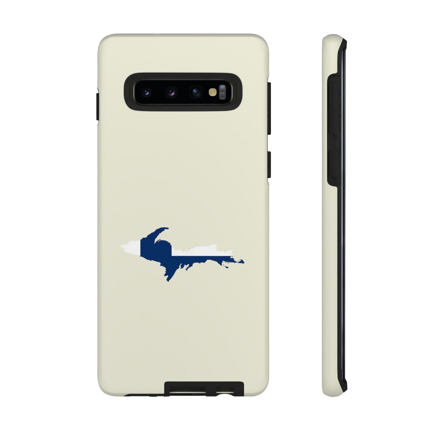 Michigan Upper Peninsula Tough Phone Case (Ivory Color w/ UP Finland Flag Outline) | Samsung & Pixel Android