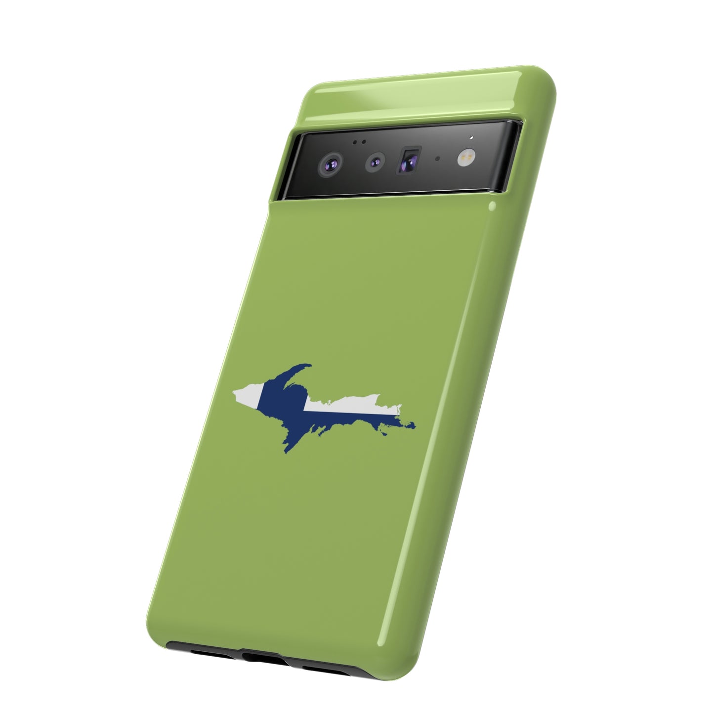 Michigan Upper Peninsula Tough Phone Case (Gooseberry Green w/ UP Finland Flag Outline) | Samsung & Pixel Android