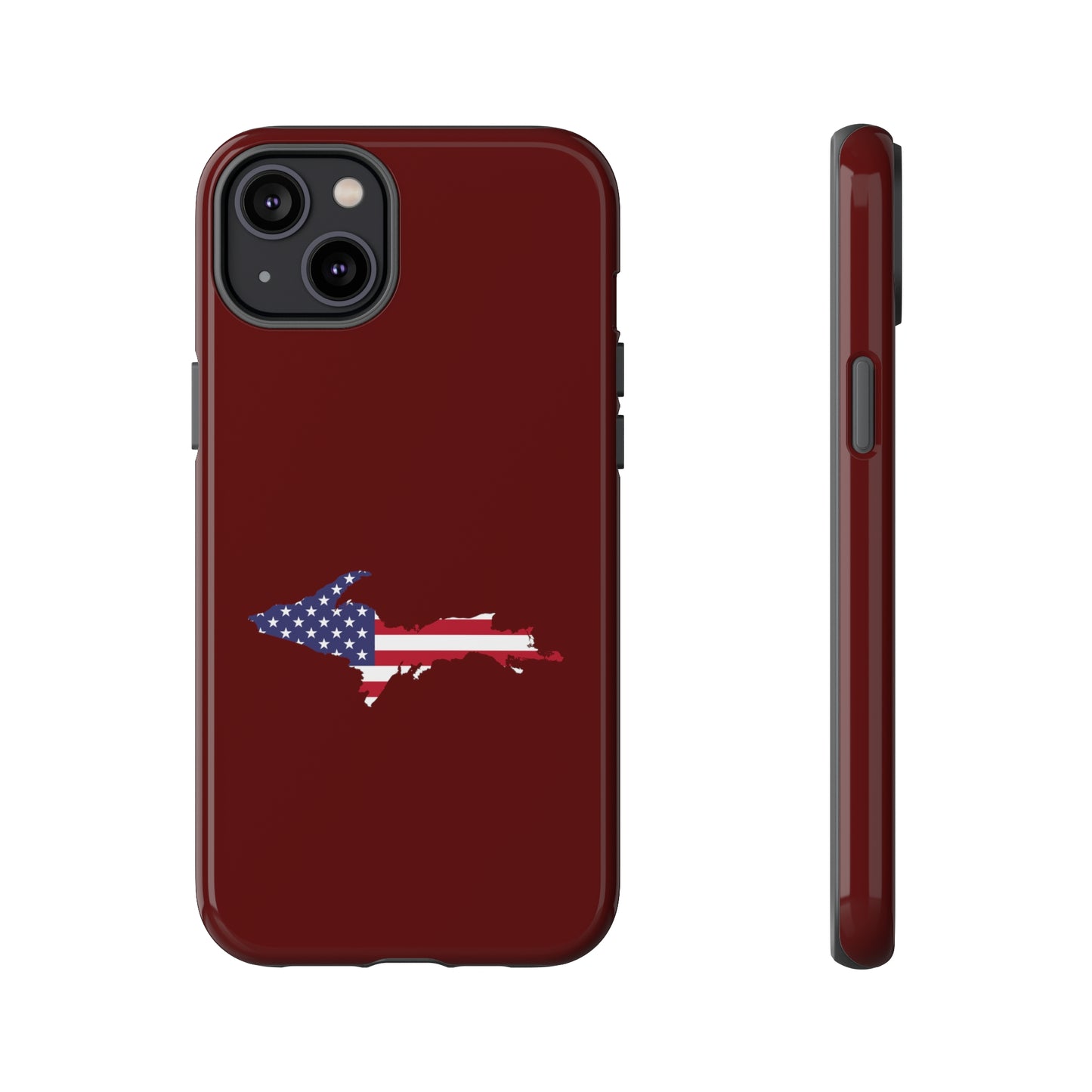 Michigan Upper Peninsula Tough Phone Case (Cherrywood Color w/ UP USA Outline) | Apple iPhone