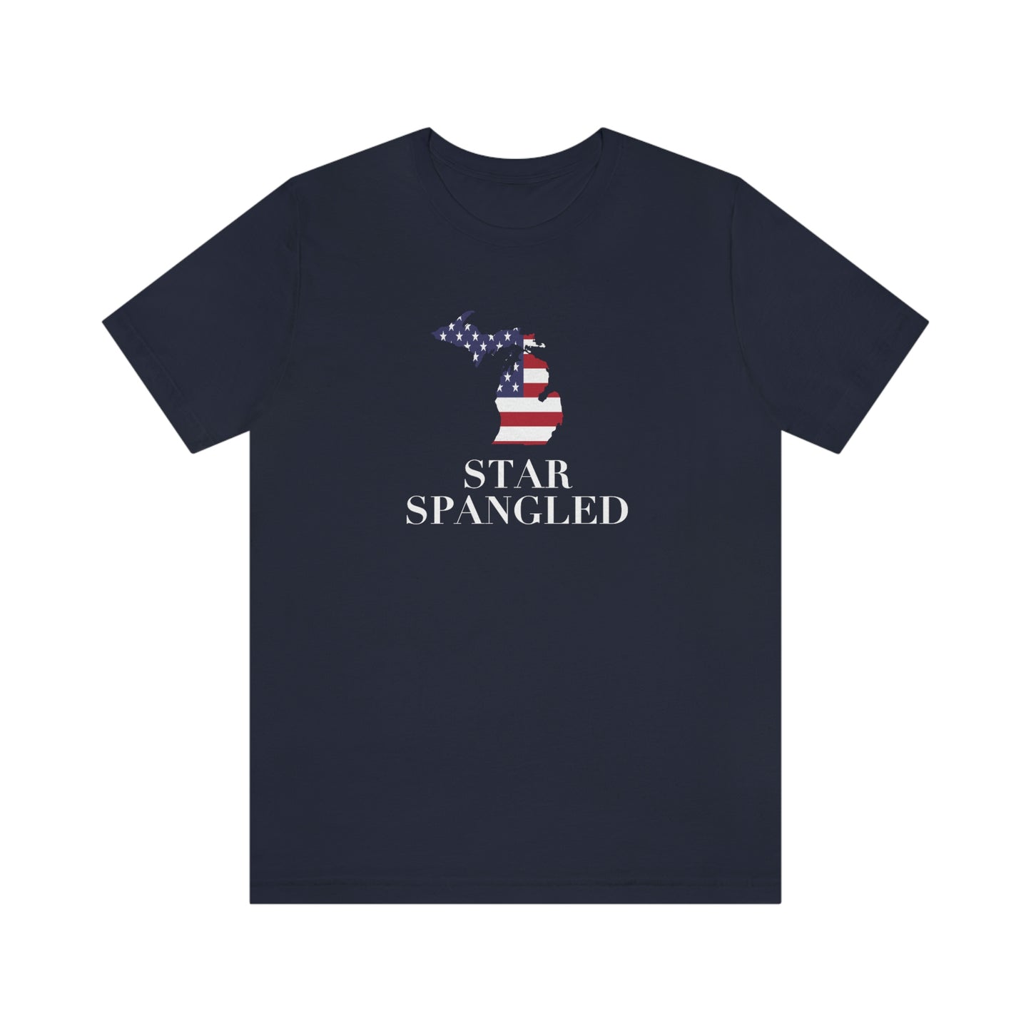 Michigan 'Star Spangled' T-Shirt (w/ MI USA Flag Outline) | Unisex Standard Fit