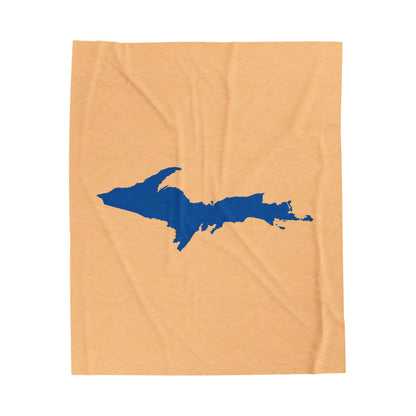 Michigan Upper Peninsula Plush Blanket (w/ Azure UP Outline) | Pale Apricot