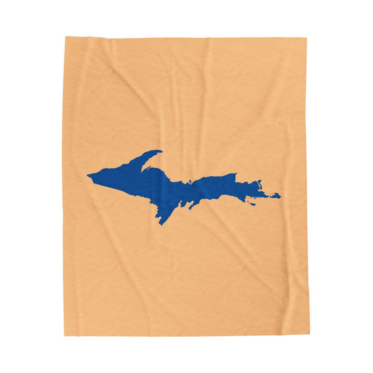 Michigan Upper Peninsula Plush Blanket (w/ Azure UP Outline) | Pale Apricot