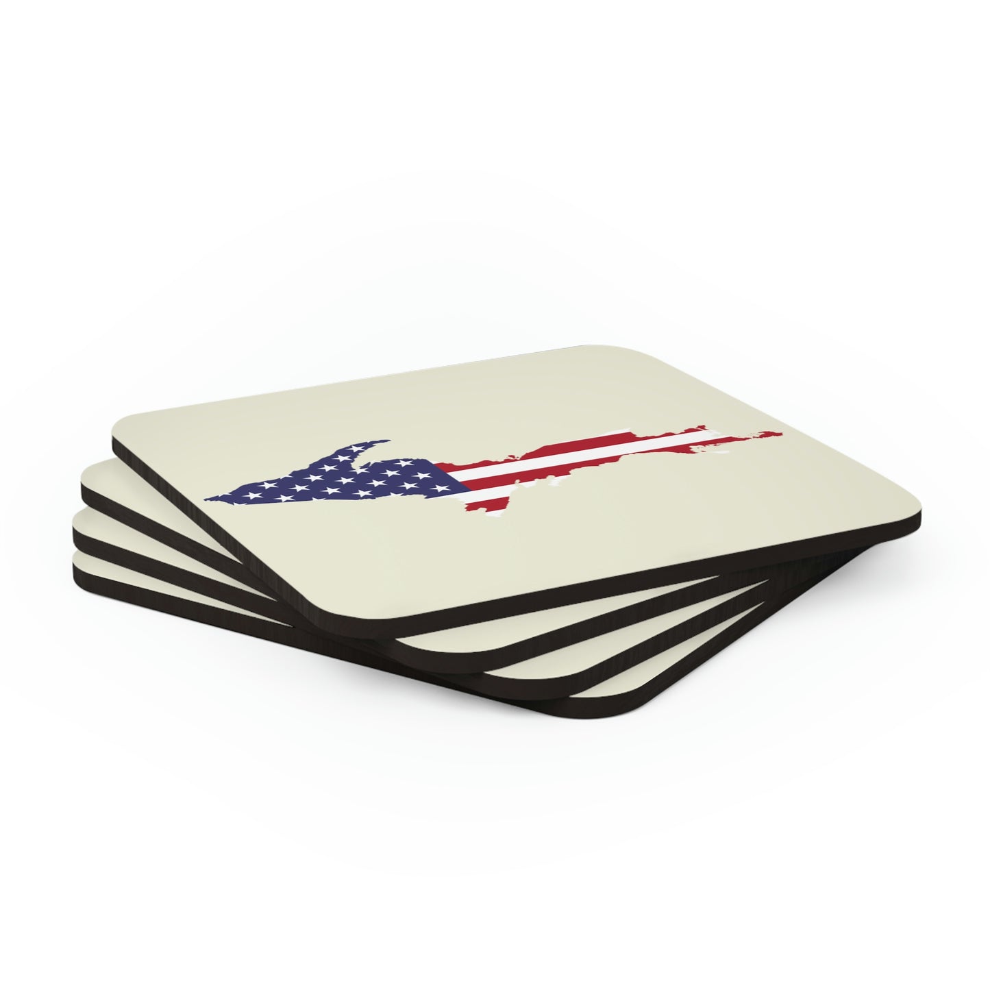 Michigan Upper Peninsula Coaster Set (Ivory Color w/ UP USA Flag Outline) | Corkwood - 4 pack