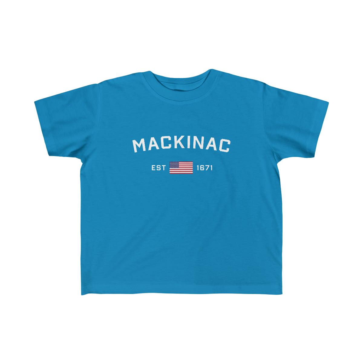 'Mackinac EST 1671' T-Shirt  (w/USA Flag Outline) | Toddler Short Sleeve - Circumspice Michigan