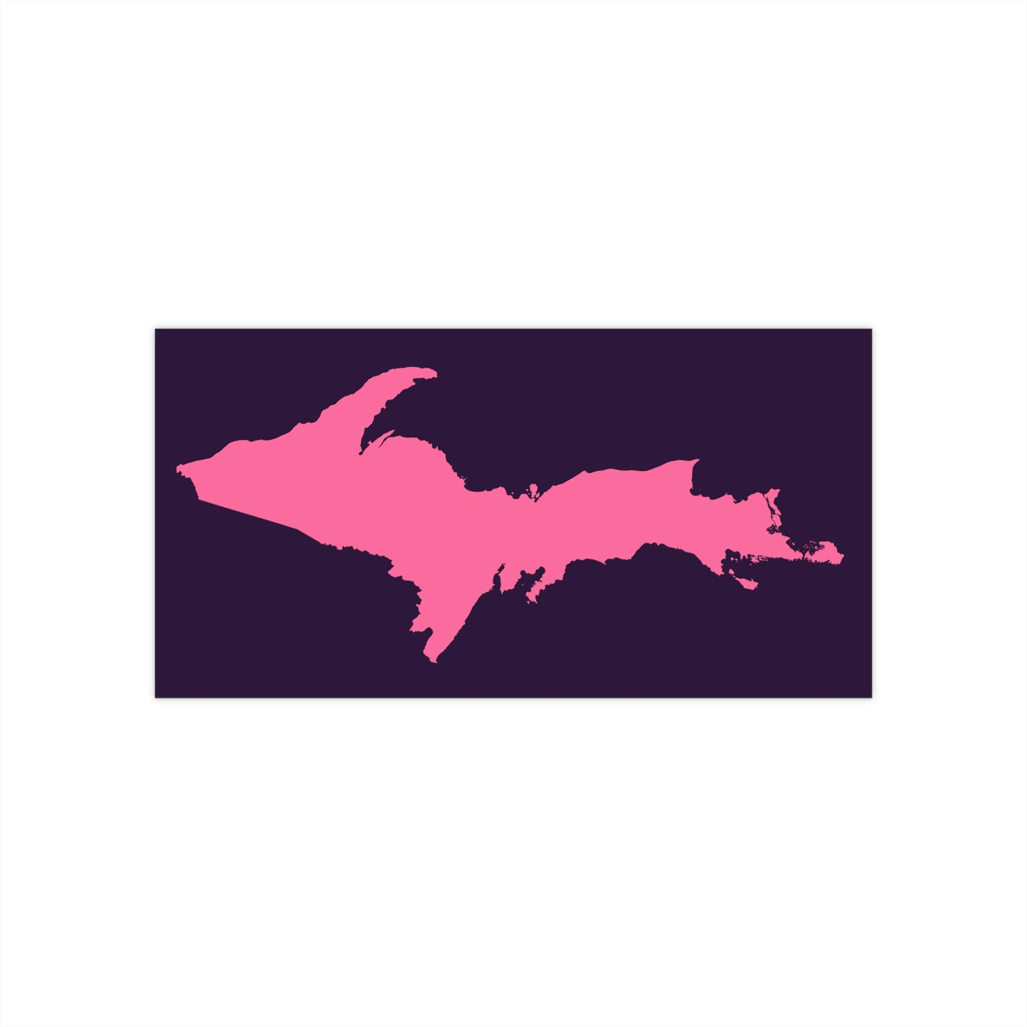 Michigan Upper Peninsula Bumper Sticker (w/ Pink UP Outline) | Blackcurrant Background