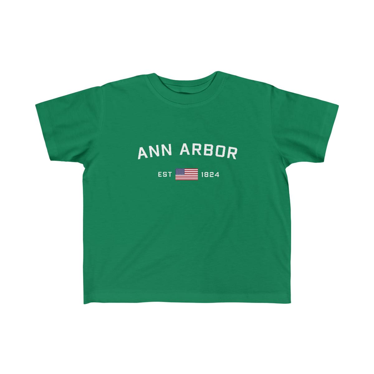 'Ann Arbor EST 1824' T-Shirt  (w/USA Flag Outline) | Toddler Short Sleeve - Circumspice Michigan