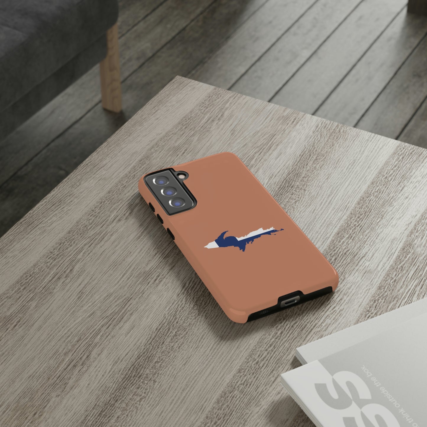 Michigan Upper Peninsula Tough Phone Case ( Copper Color w/ UP Finland Flag Outline) | Samsung & Pixel Android