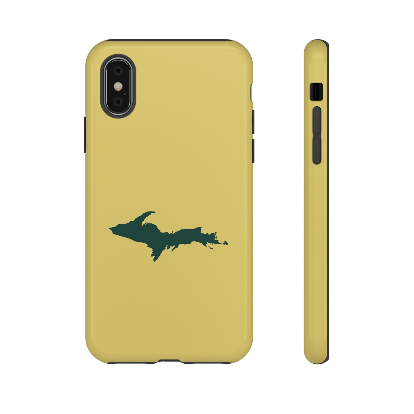 Michigan Upper Peninsula Tough Phone Case (Plum Yellow w/ Green UP Outline) | Apple iPhone