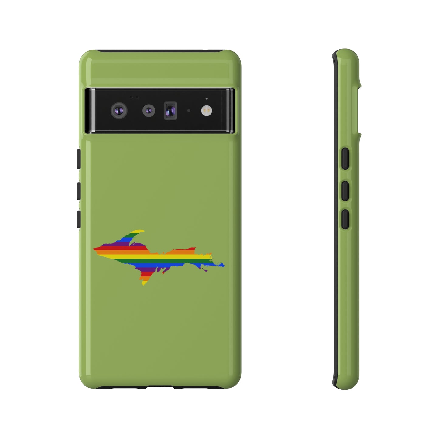 Michigan Upper Peninsula Tough Phone Case (Gooseberry Green w/ UP Pride Flag Outline) | Samsung & Pixel Android