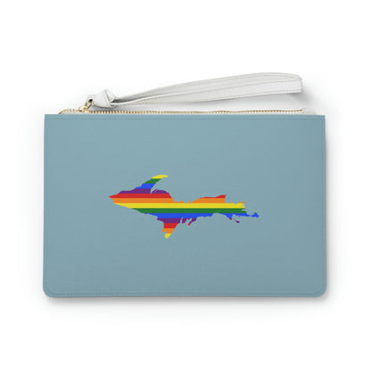 Michigan Upper Peninsula Clutch Bag (Opal Blue w/ UP Pride Flag Outline)