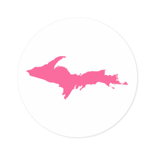 Michigan Upper Peninsula Round Stickers (w/ Pink UP Outline) | Indoor\Outdoor