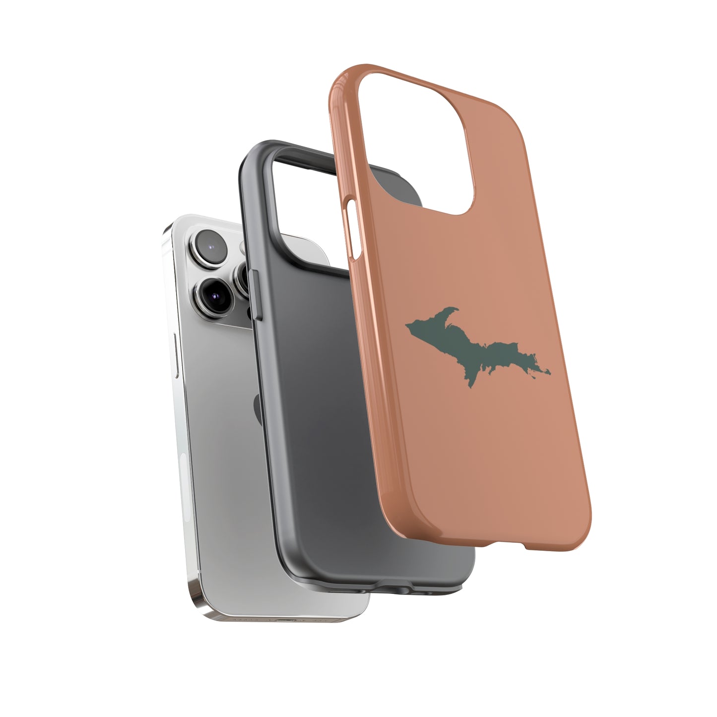 Michigan Upper Peninsula Tough Phone Case (Copper Color w/ Green UP Outline) | Apple iPhone