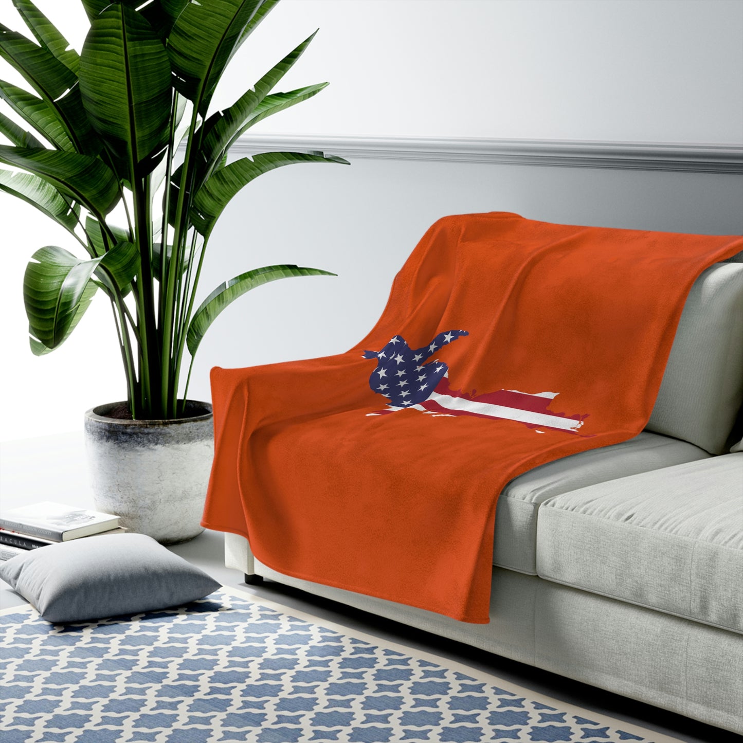 Michigan Upper Peninsula Plush Blanket (w/ UP USA Flag Outline) | Maple Leaf Orange