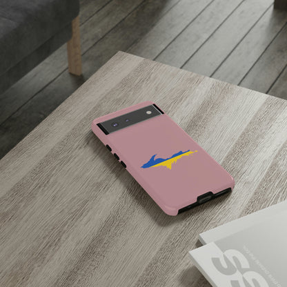 Michigan Upper Peninsula Tough Phone Case (Cherry Blossom Pink w/ UP Ukraine Flag Outline) | Samsung & Pixel Android