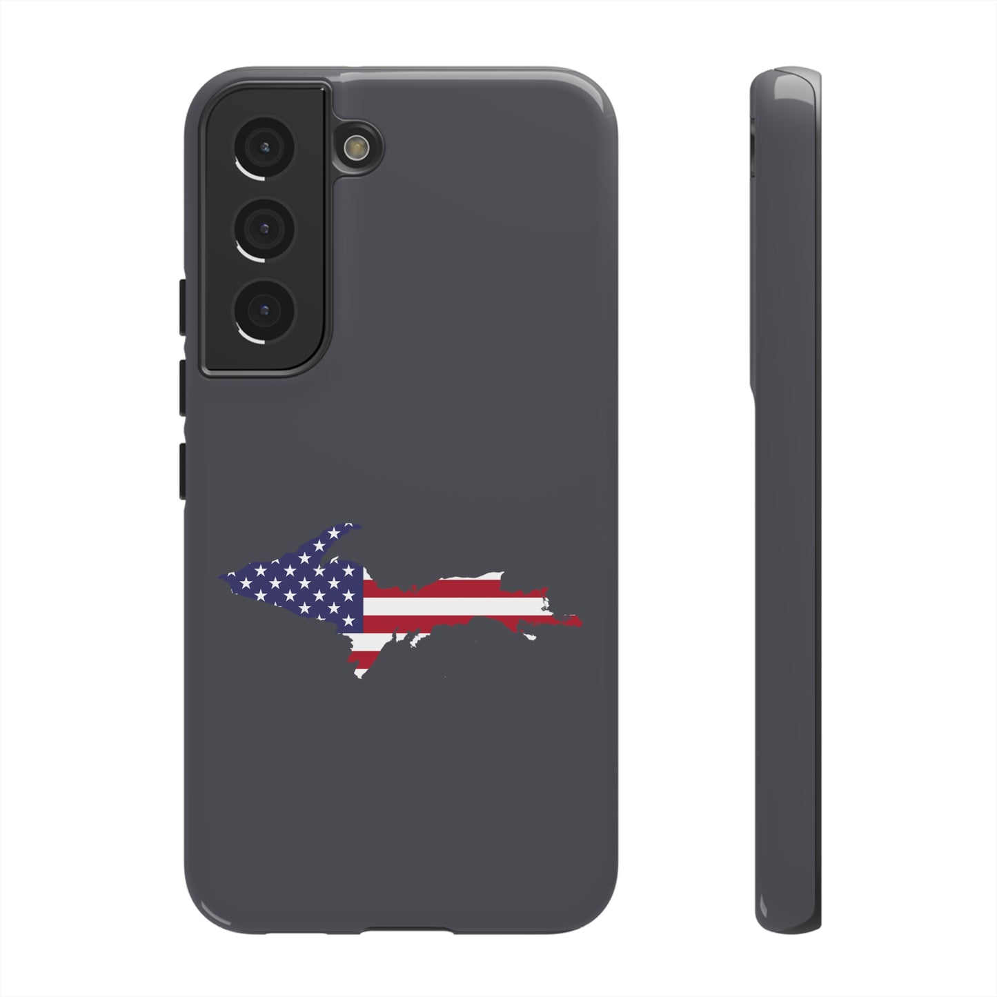 Michigan Upper Peninsula Tough Phone Case (Iron Ore Grey w/ UP USA Flag Outline) | Samsung & Pixel Android