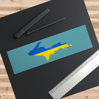 Michigan Upper Peninsula Bumper Stickers (w/ UP Ukraine Flag Outline) | Huron Blue Background