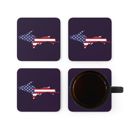 Michigan Upper Peninsula Coaster Set (Blackcurrant w/ UP USA Flag Outline) | Corkwood - 4 pack