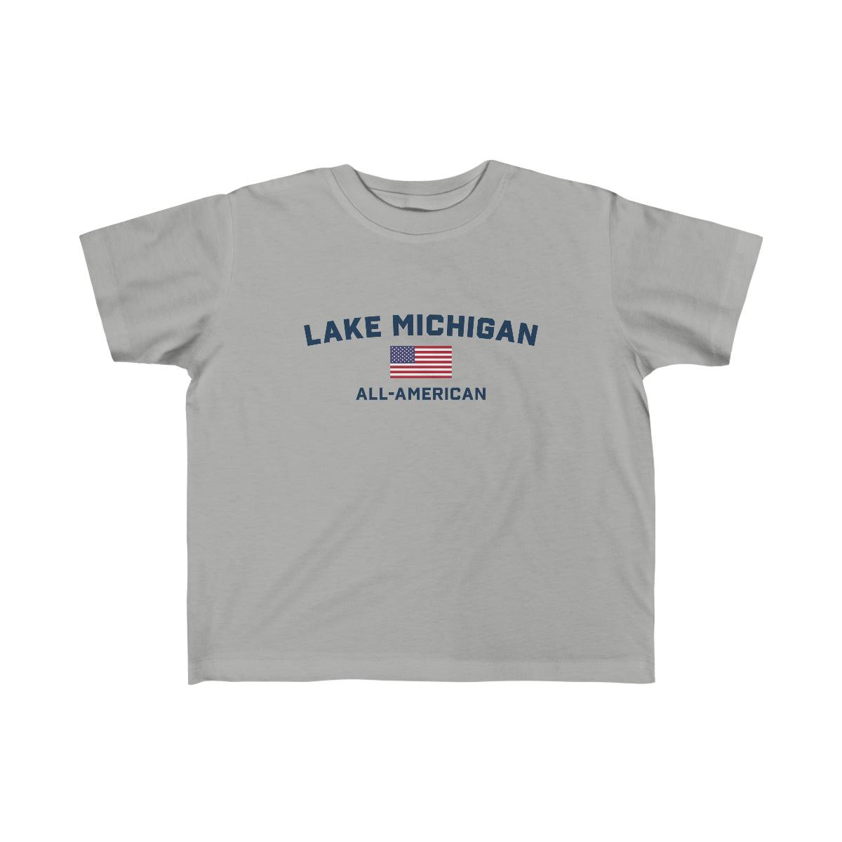 'Lake Michigan All-American' T-Shirt (w/USA Flag Outline) | Toddler Short Sleeve - Circumspice Michigan