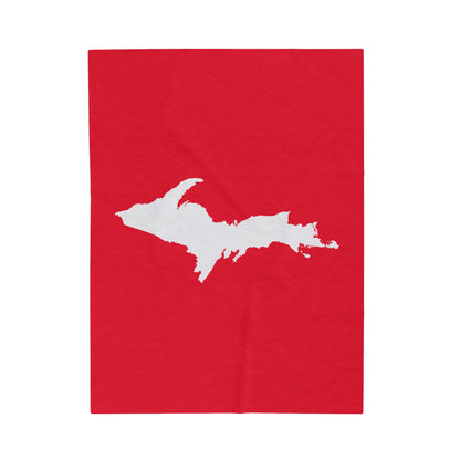 Michigan Upper Peninsula Plush Blanket (w/ UP Outline) | Lighthouse Red