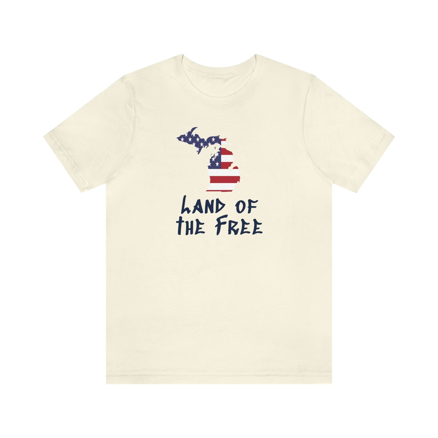 Michigan 'Land of the Free' T-Shirt (Tag Font w/ MI USA Flag Outline) | Unisex Standard Fit