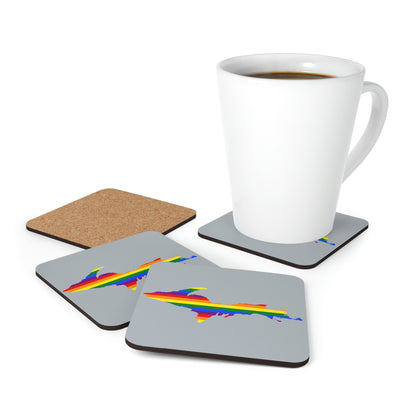 Michigan Upper Peninsula Coaster Set (Silver w/ UP Pride Flag Outline) | Corkwood - 4 pack