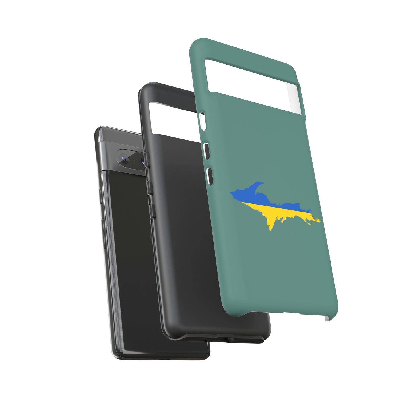 Michigan Upper Peninsula Tough Phone Case (Copper Green w/ UP Ukraine Flag Outline) | Samsung & Pixel Android