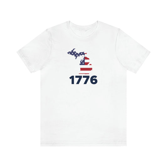 Michigan '1776' T-Shirt (Geometric Sans Font w/ MI USA Flag Outline) | Unisex Standard Fit
