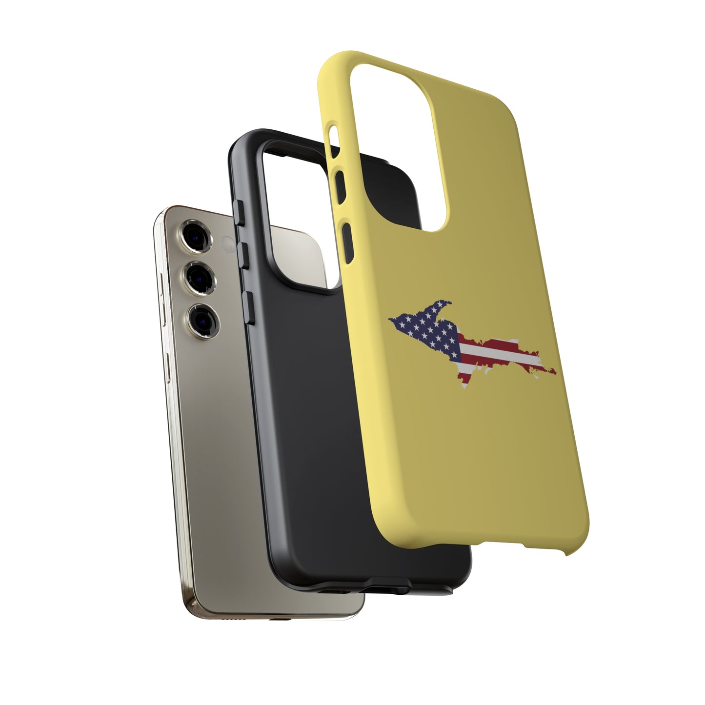 Michigan Upper Peninsula Tough Phone Case (Yellow Cherry Color w/ UP USA Flag Outline) | Samsung & Pixel Android