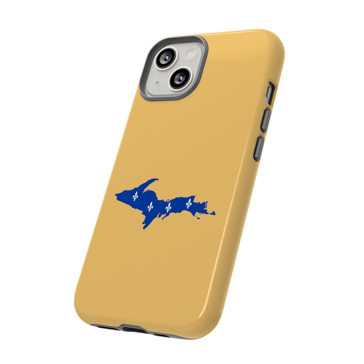 Michigan Upper Peninsula Tough Phone Case (Citrine Color w/ UP Quebec Flag Outline) | Apple iPhone