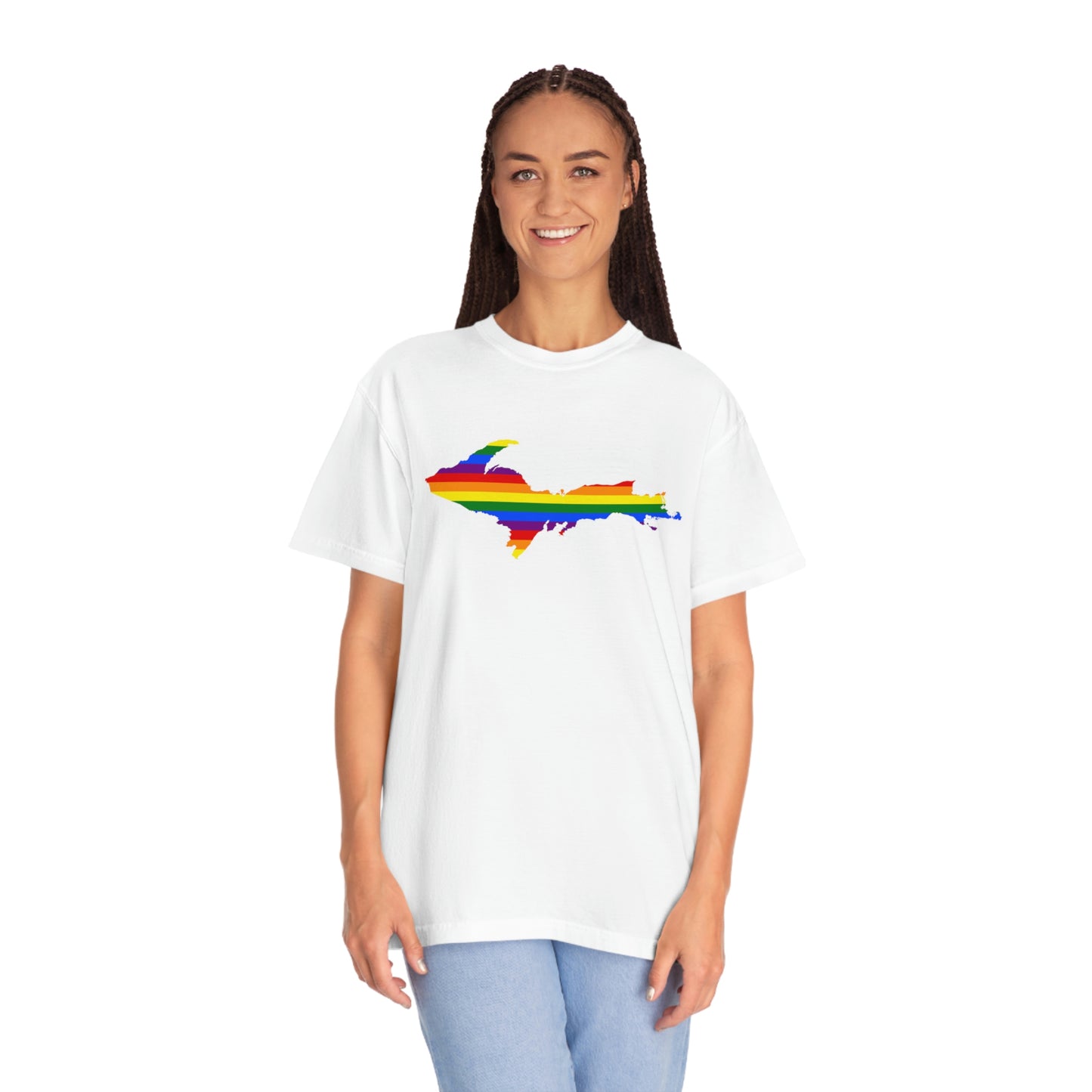 Michigan Upper Peninsula T-Shirt (w/ UP Pride Flag Outline) | Unisex Garment-Dyed