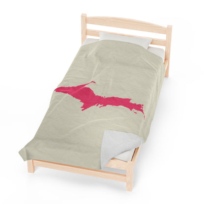 Michigan Upper Peninsula Plush Blanket (w/ Pink UP Outline) | Ivory White