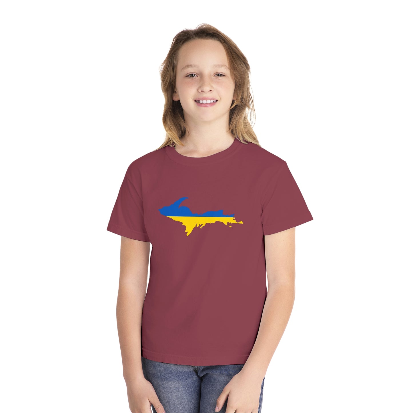 Michigan Upper Peninsula T-Shirt (w/ UP Ukraine Flag Outline) | Youth Garment-Dyed