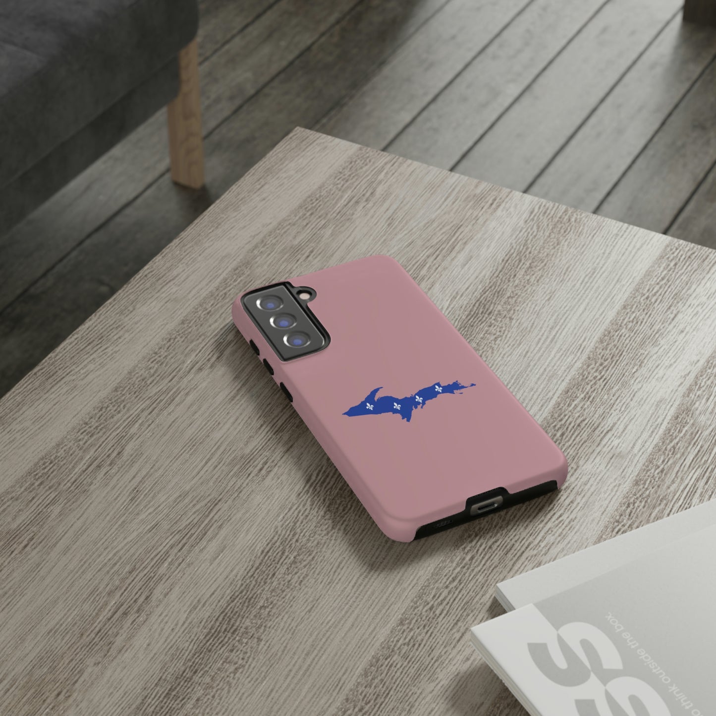 Michigan Upper Peninsula Tough Phone Case (Cherry Blossom Pink w/ UP Quebec Flag Outline) | Samsung & Pixel Android