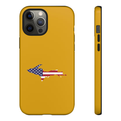 Michigan Upper Peninsula Tough Phone Case (Gold w/ UP USA Flag Outline) | Apple iPhone