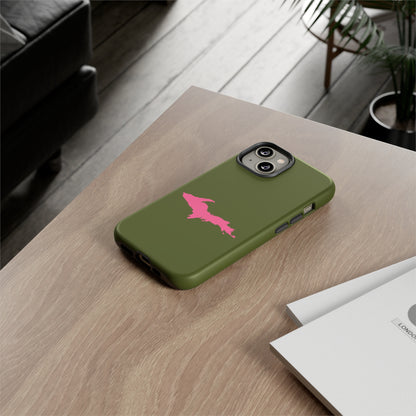 Michigan Upper Peninsula Tough Phone Case (Army Green w/ Pink UP Outline) | Apple iPhone