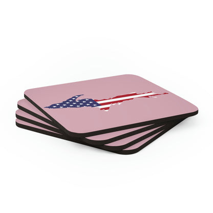 Michigan Upper Peninsula Coaster Set (Pink w/ UP USA Flag Outline) | Corkwood - 4 pack