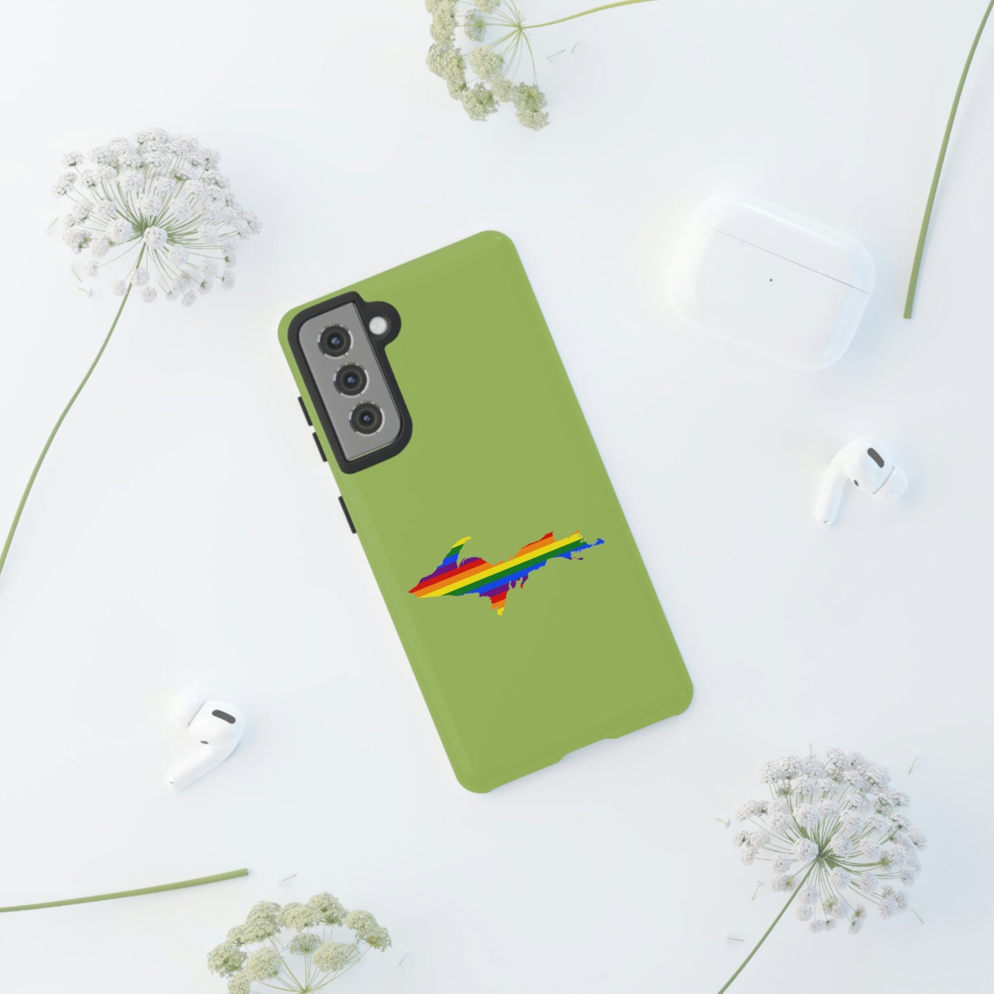 Michigan Upper Peninsula Tough Phone Case (Gooseberry Green w/ UP Pride Flag Outline) | Samsung & Pixel Android