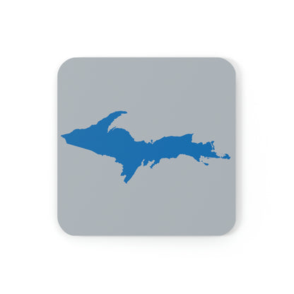 Michigan Upper Peninsula Coaster Set (Silver w/ Azure UP Outline) | Corkwood - 4 pack