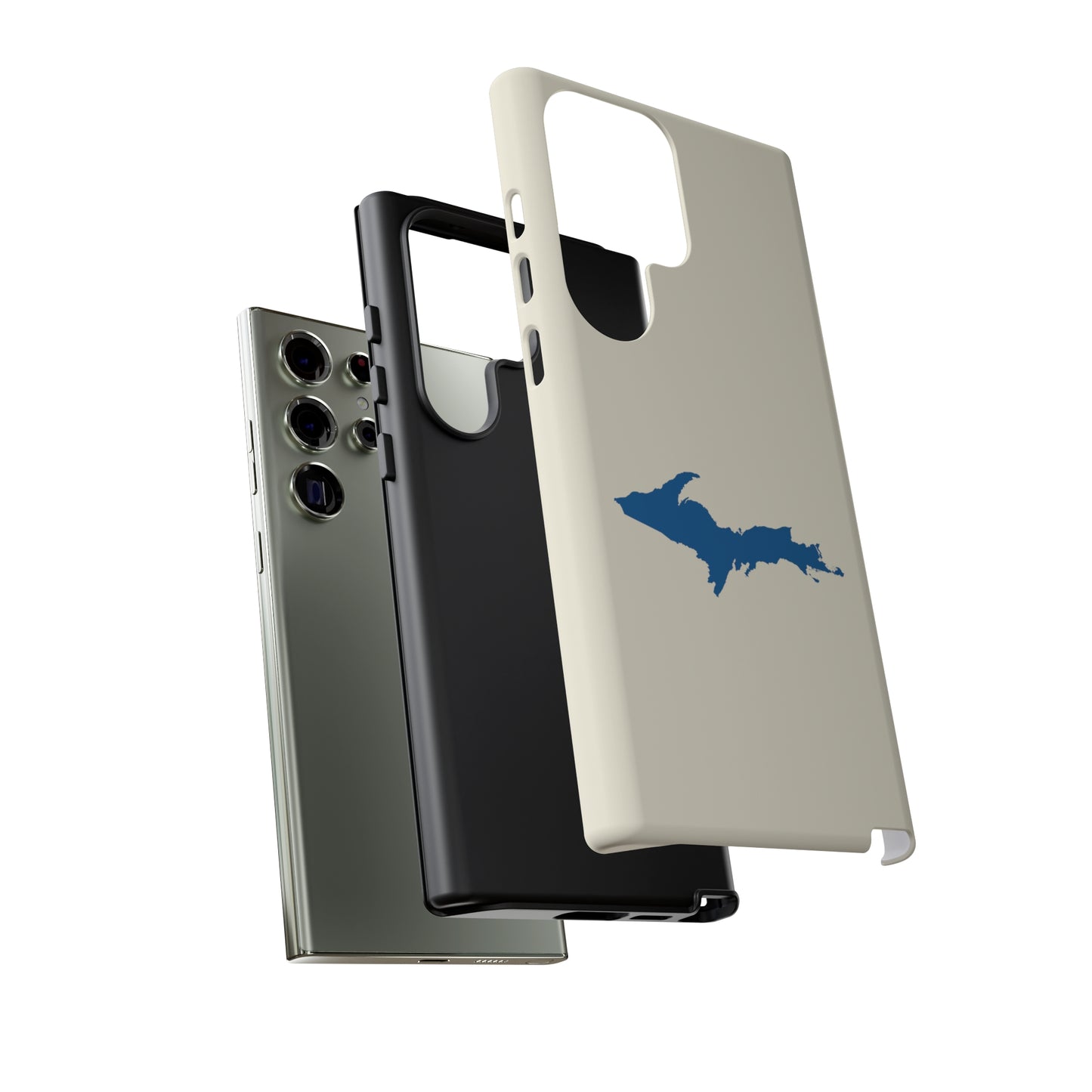 Michigan Upper Peninsula Tough Phone Case (Ivory Color w/ Azure UP Outline) | Samsung & Pixel Android