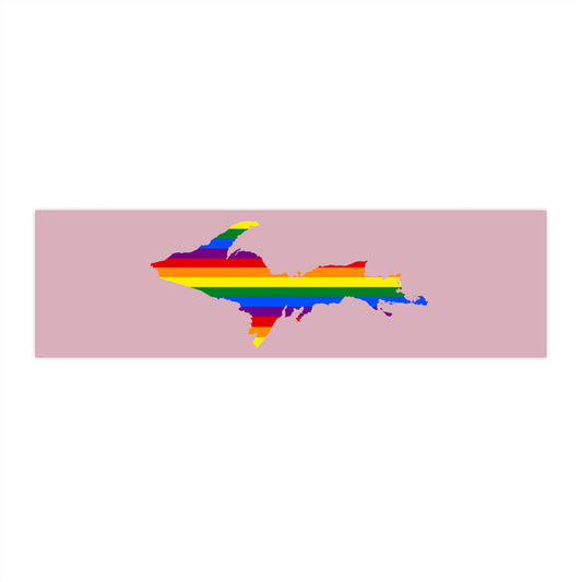 Michigan Upper Peninsula Bumper Stickers (w/ UP Pride Flag Outline) | Pink Background