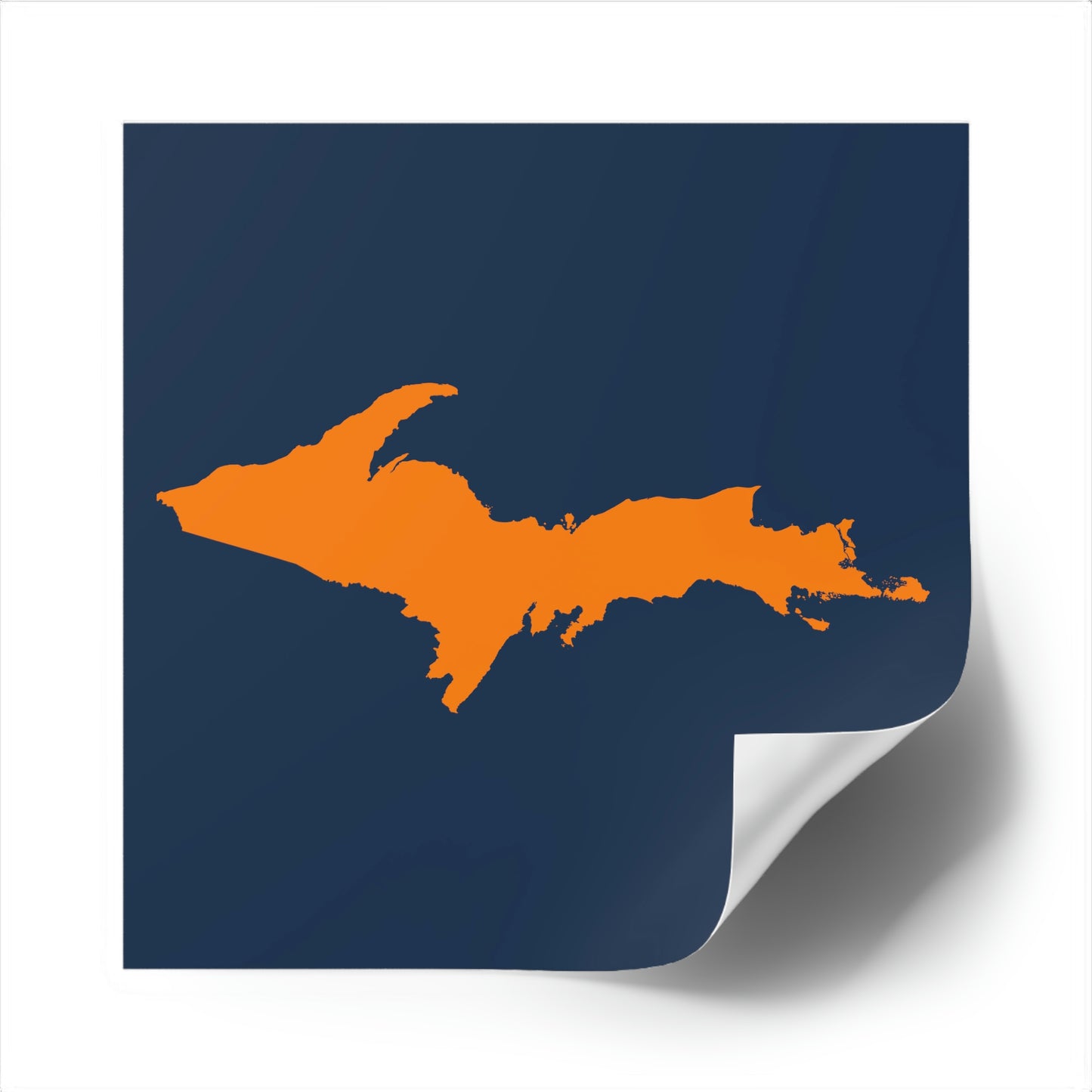 Michigan Upper Peninsula Square Sticker (Navy w/ Orange UP Outline) | Indoor/Outdoor