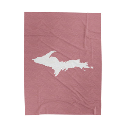 Michigan Upper Peninsula Plush Blanket (w/ UP Outline) | Cherry Blossom Pink