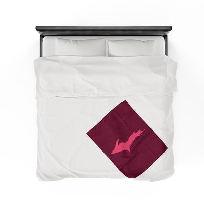 Michigan Upper Peninsula Plush Blanket (w/ Pink UP Outline) | Ruby Red