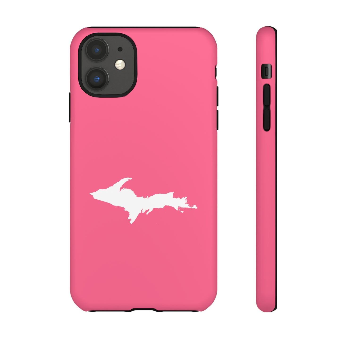 Michigan Upper Peninsula Tough Phone Case (Rhodochrosite Pink w/ UP Outline) | Apple iPhone