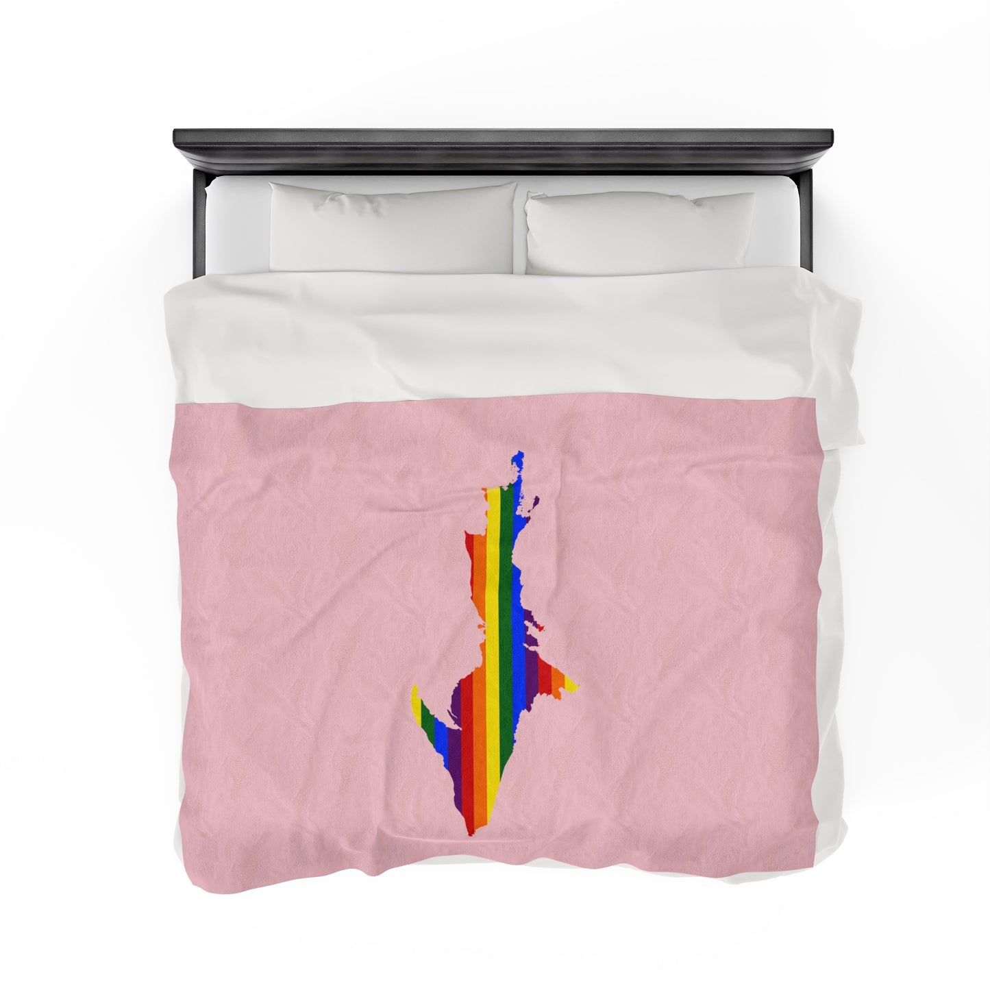 Michigan Upper Peninsula Plush Blanket (w/ UP Pride Flag Outline) | Pale Pink