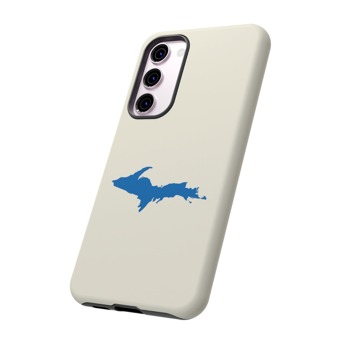 Michigan Upper Peninsula Tough Phone Case (Ivory Color w/ Azure UP Outline) | Samsung & Pixel Android