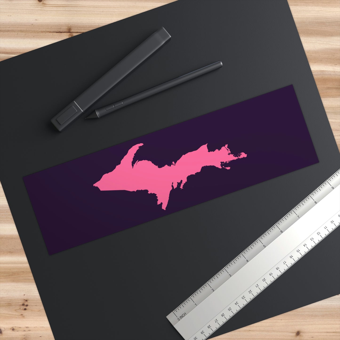 Michigan Upper Peninsula Bumper Sticker (w/ Pink UP Outline) | Blackcurrant Background